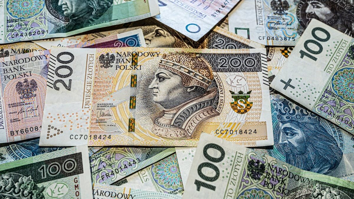 Rozłożone banknoty polskich złotych